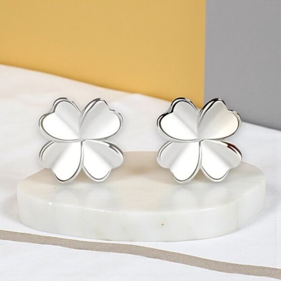 🆕️ S925 Silver Four-Leaf Clover Stud Earrings Dainty Trendy Lucky Charm Jewelry - Picture 12 of 14
